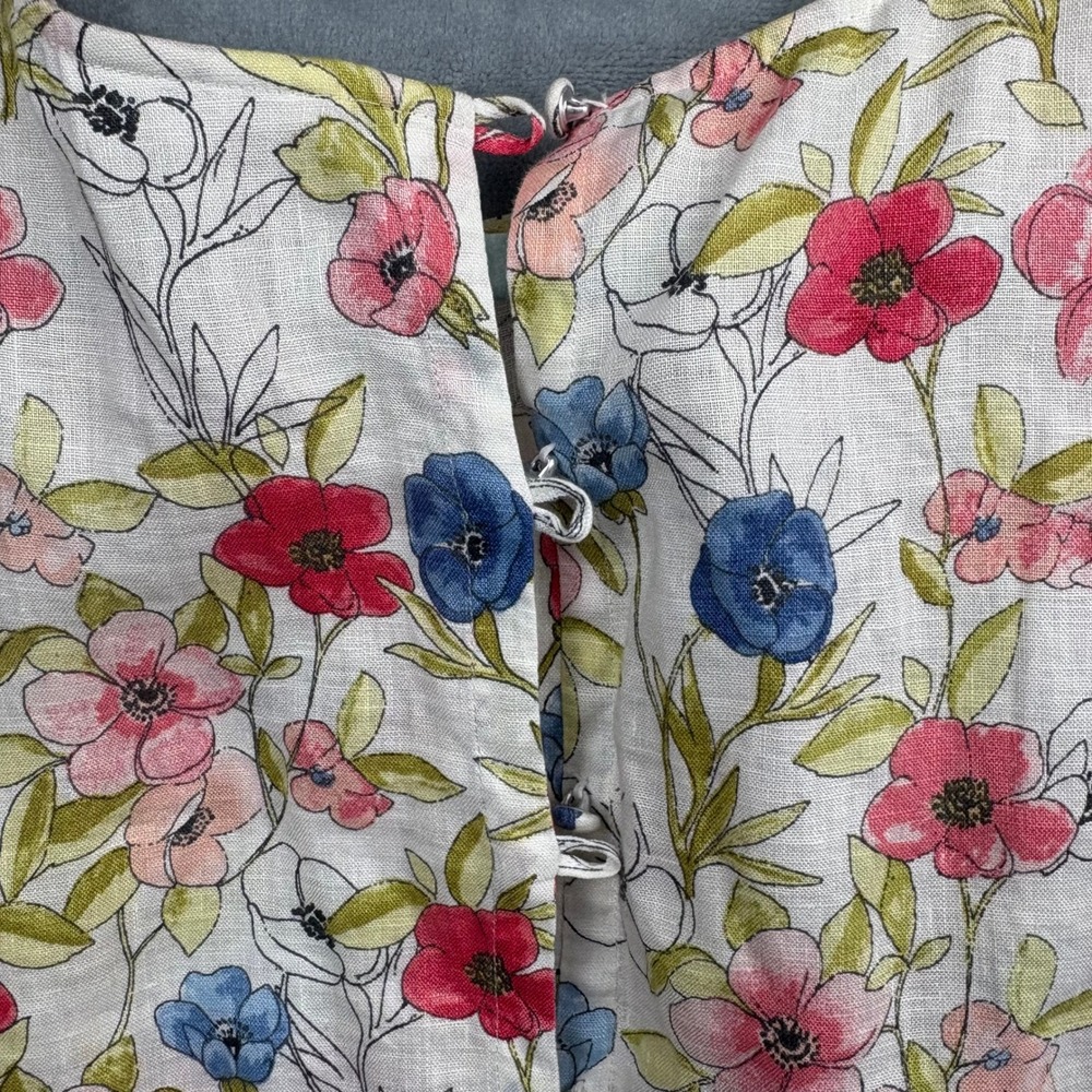 J. Jill Love Linen Floral Sleeveless Top M. Full Button Back Cottagecore Coastal - Picture 8 of 11